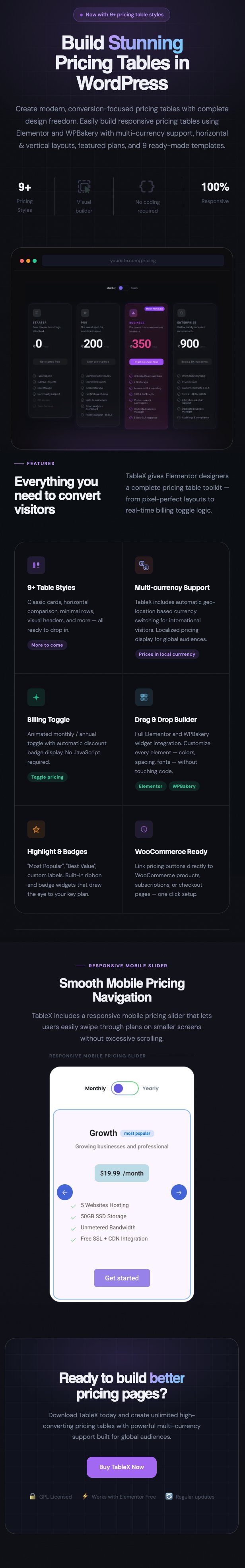 WordPress Pricing table - Multi-currency TableX